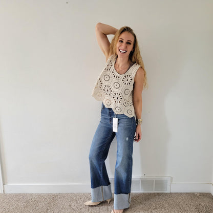 Cuffed Wide Leg Jeans