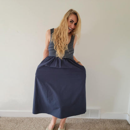 Navy Striped Midi Dress
