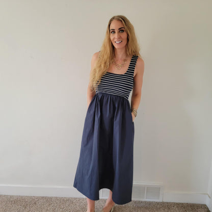 Navy Striped Midi Dress