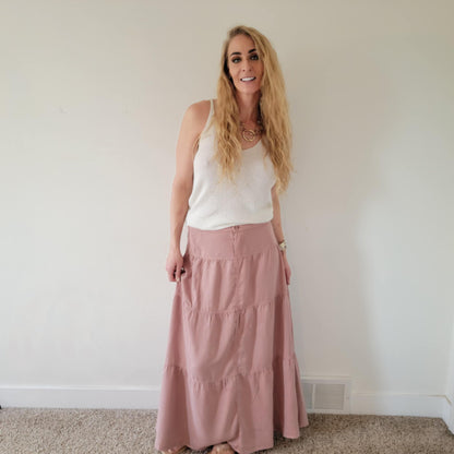Mauve Tiered Maxi Skirt