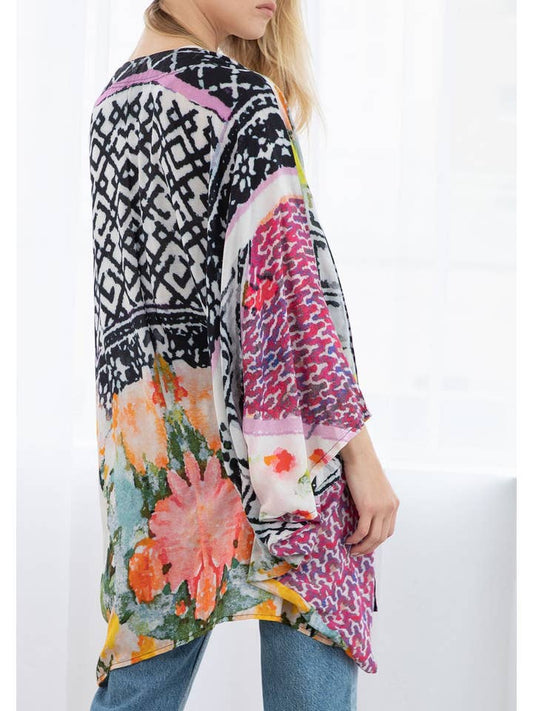Floral Abstract Print Kimono