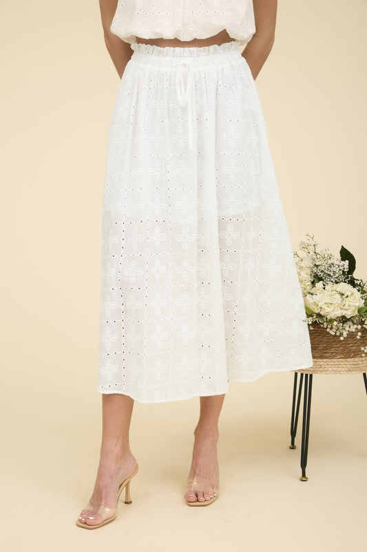 White Eyelet Midi Skirt