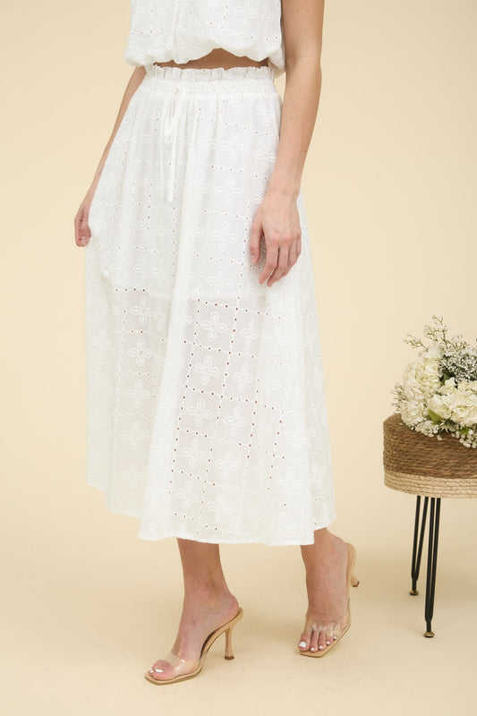 White Eyelet Midi Skirt