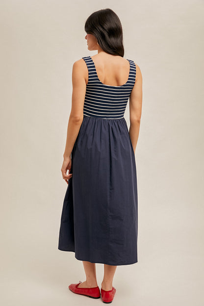 Navy Striped Midi Dress