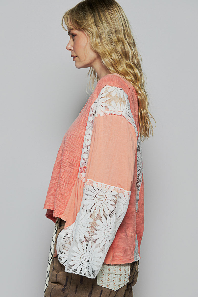 Coral Lace Top