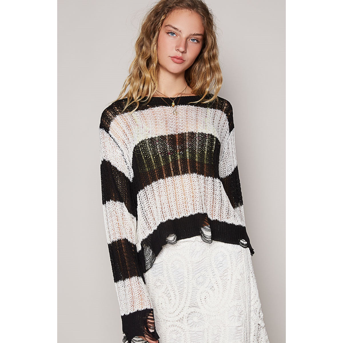 Color Block Distressed Sweater