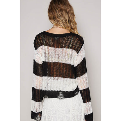 Color Block Distressed Sweater