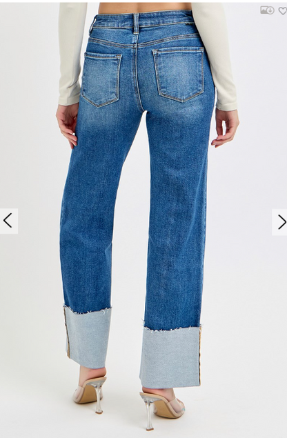 Cuffed Wide Leg Jeans