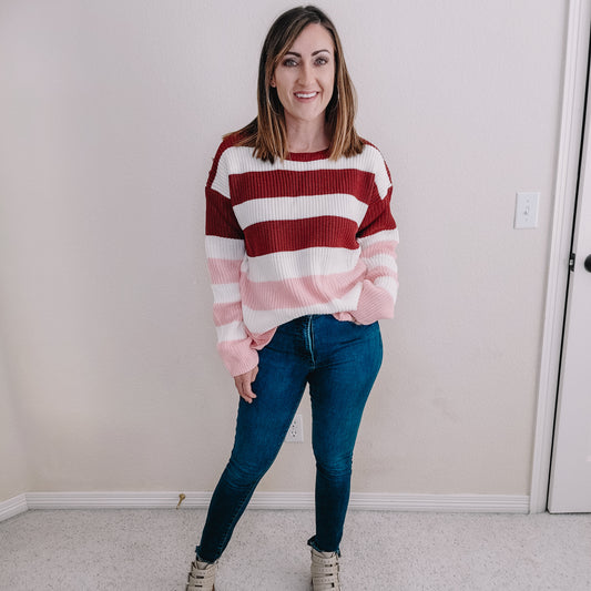 Pink Candy Striped Sweater
