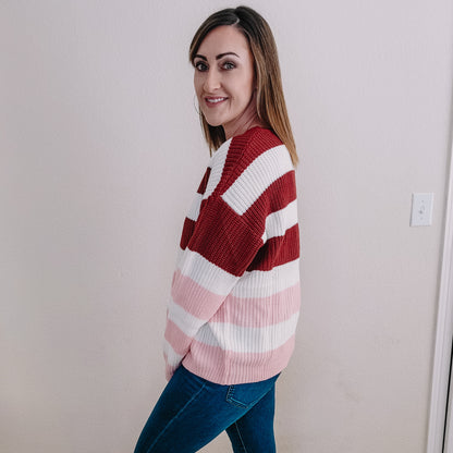 Pink Candy Striped Sweater