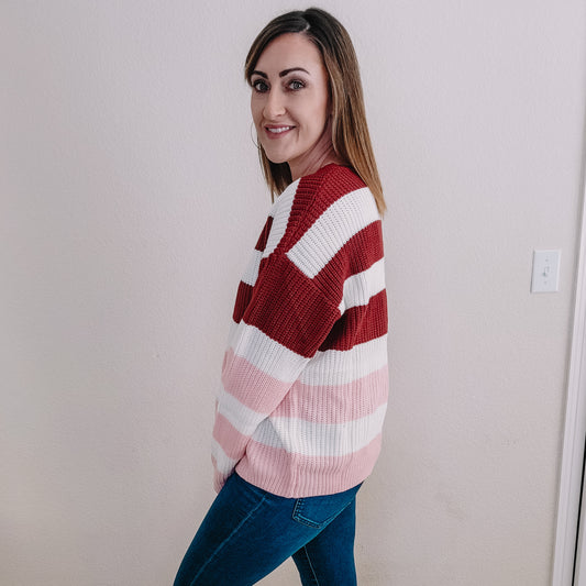 Pink Candy Striped Sweater