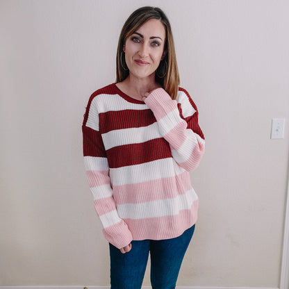 Pink Candy Striped Sweater