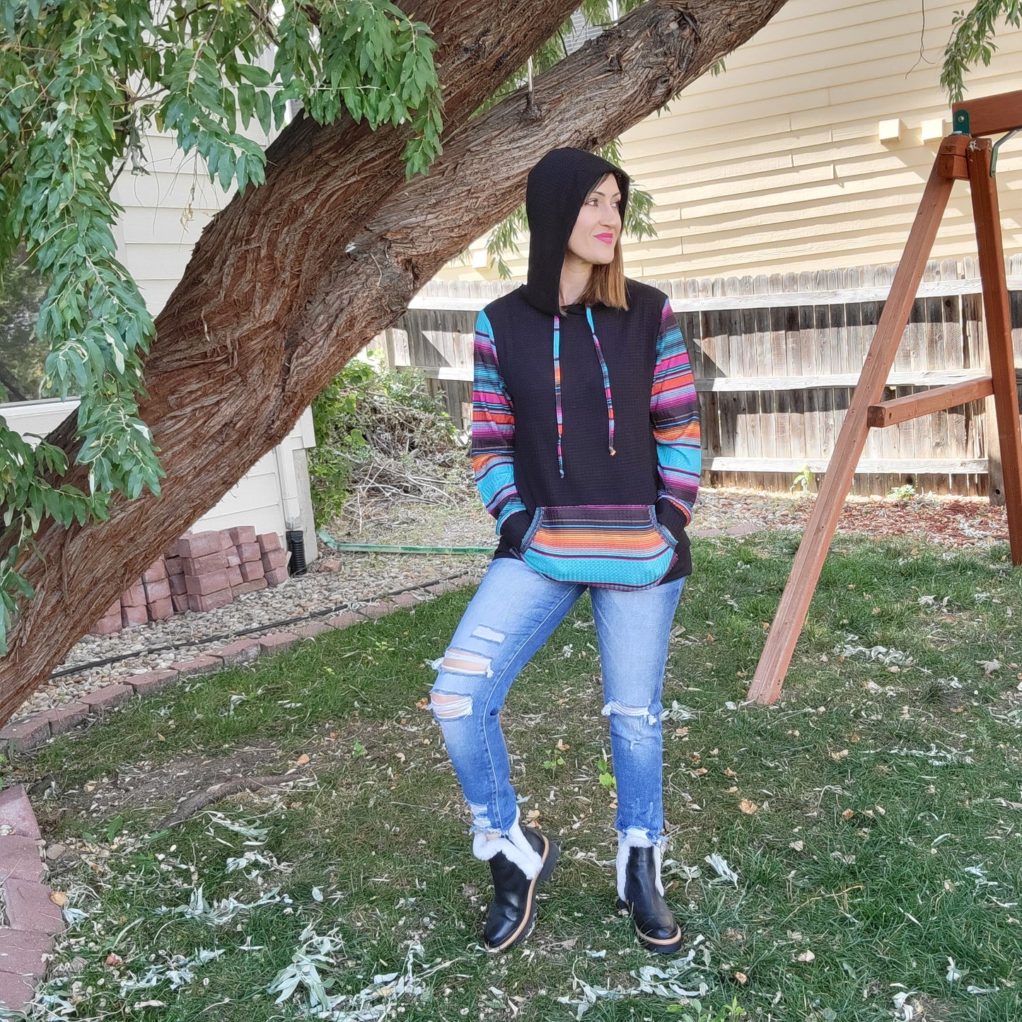 Light Multi-Colored Black Hoodie