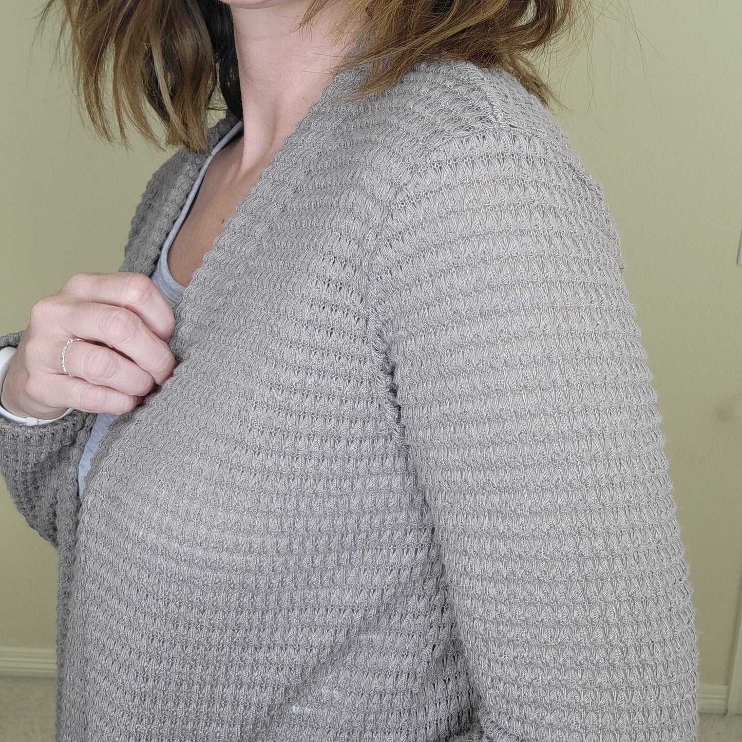 Mauve Color Waffle Cardigan with Pockets