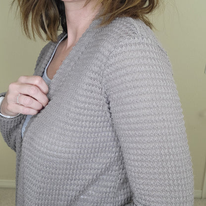 Mauve Color Waffle Cardigan with Pockets